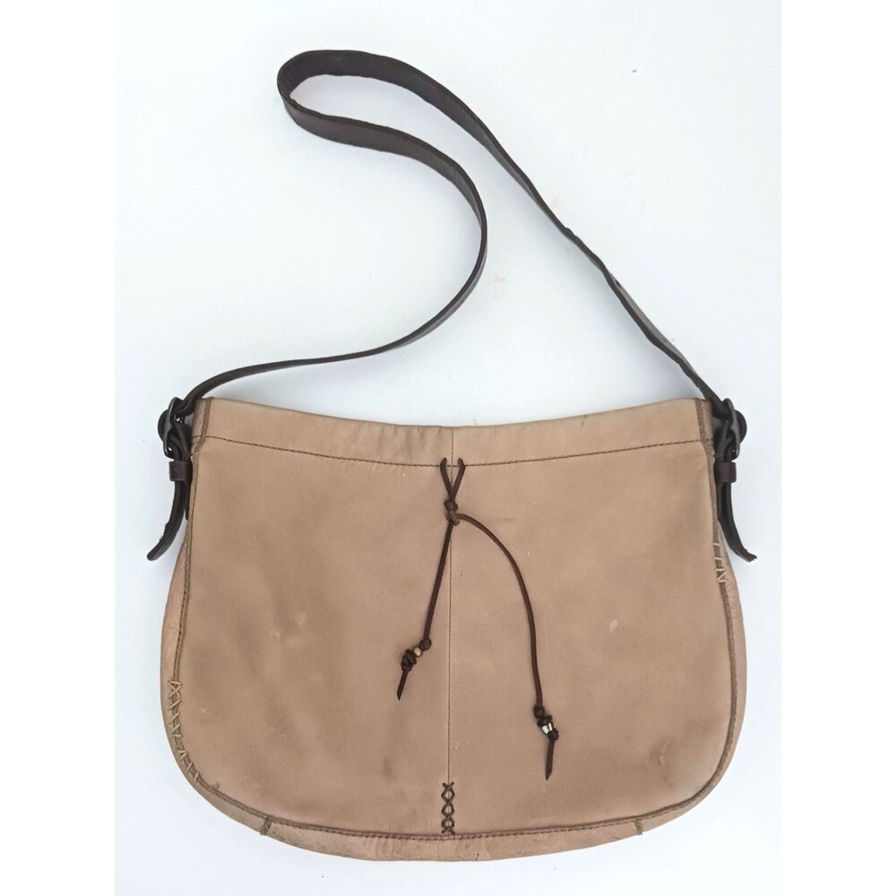 VTG Lucky Brand Lg Hobo Bag Tan Leather Dk Brown Leather Adj Buckle Strap